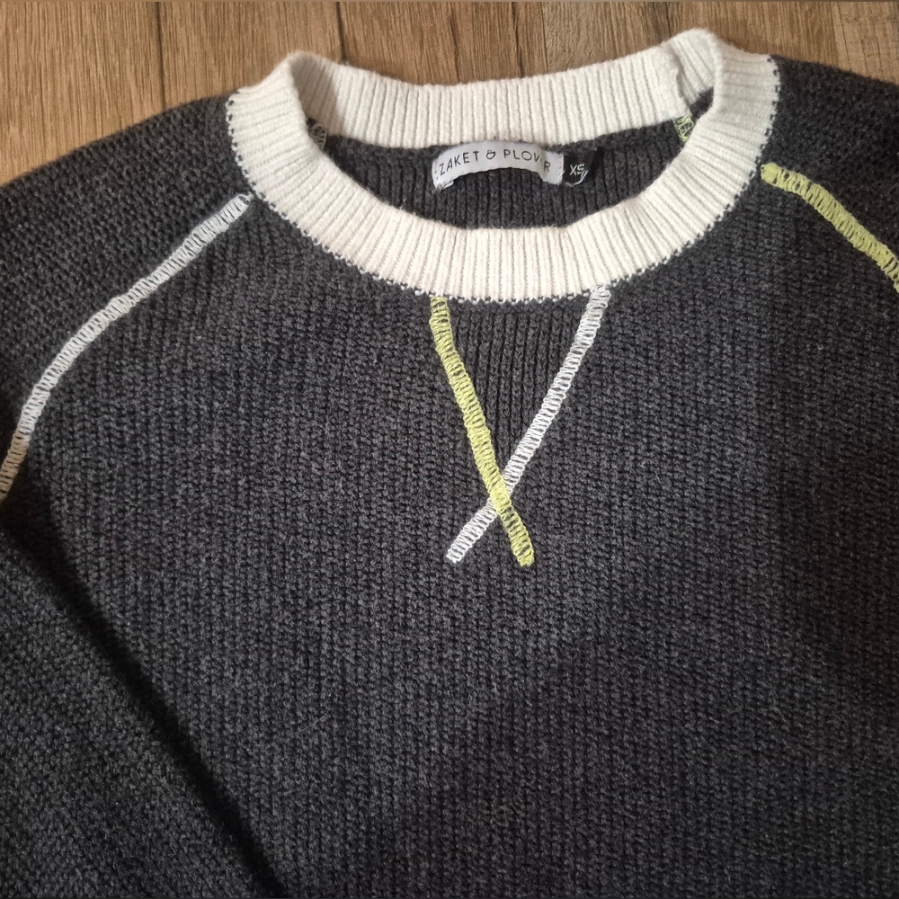 Charcoal Crewneck with White and Yellow Accents